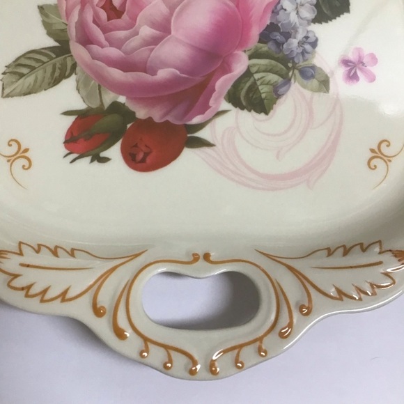 Floral Serving Tray Melamine Handles Cream Pink Peonies Tea Vanity Serving NEW - Picture 11 of 14